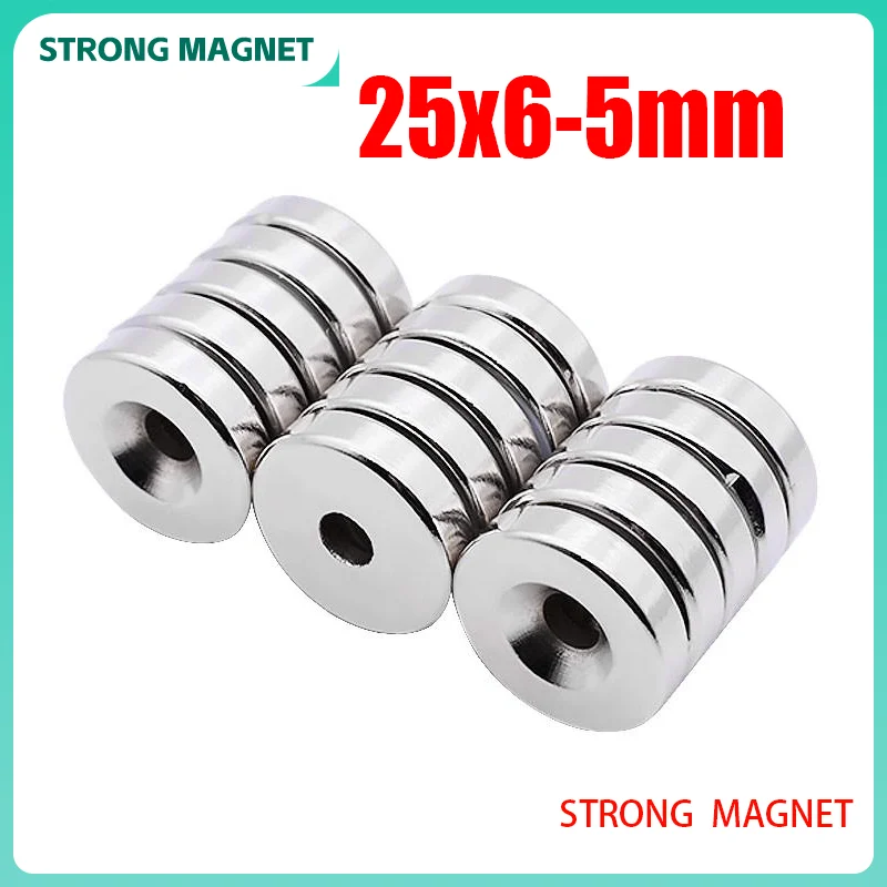 

5/10PCS 25x6-5mm Round Rare Earth Neodymium Magnet Strong Hole Countersunk Permanent Magnet Disc