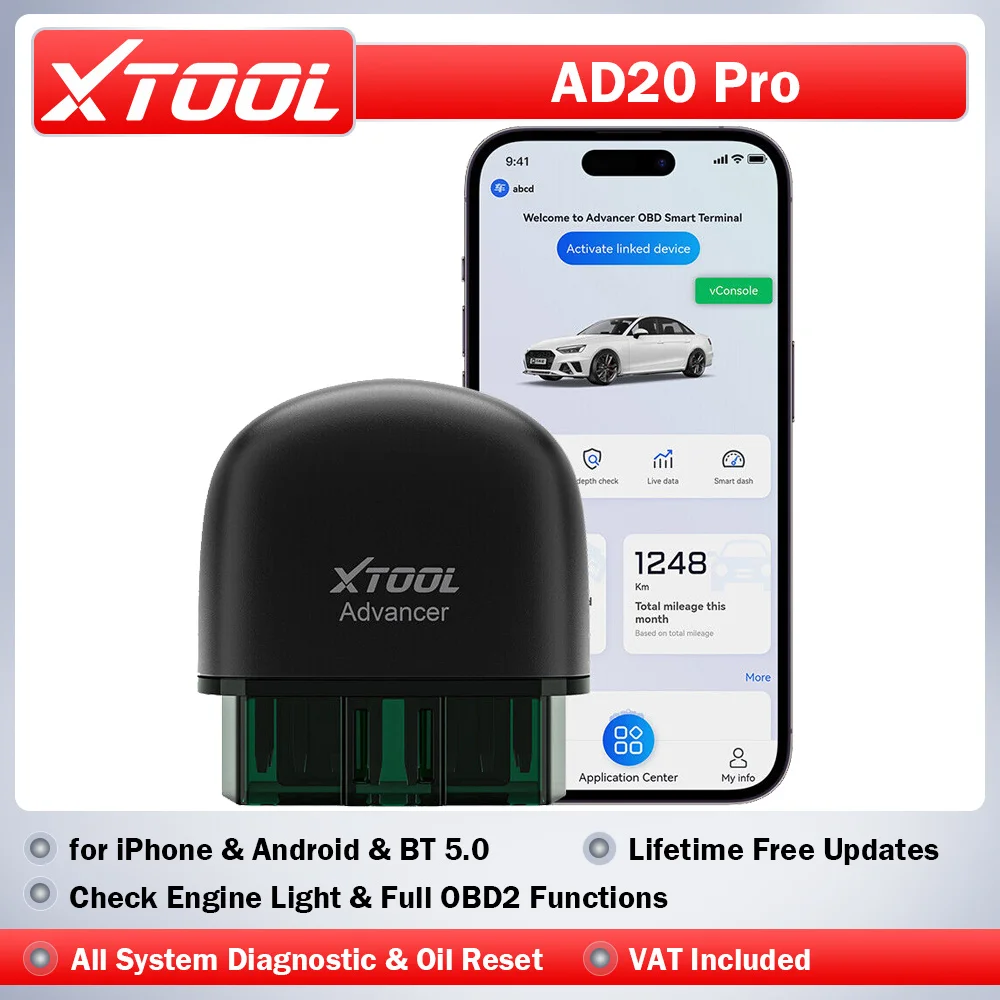 XTOOL Advancer AD20PRO Kabelloser OBD2-Scanner BT Diagnosegerät für iPhone Android Auto-Codeleser Alle-System-Scan mit Ölrückstellung Batterietest Lebenslange Kostenlose Updates