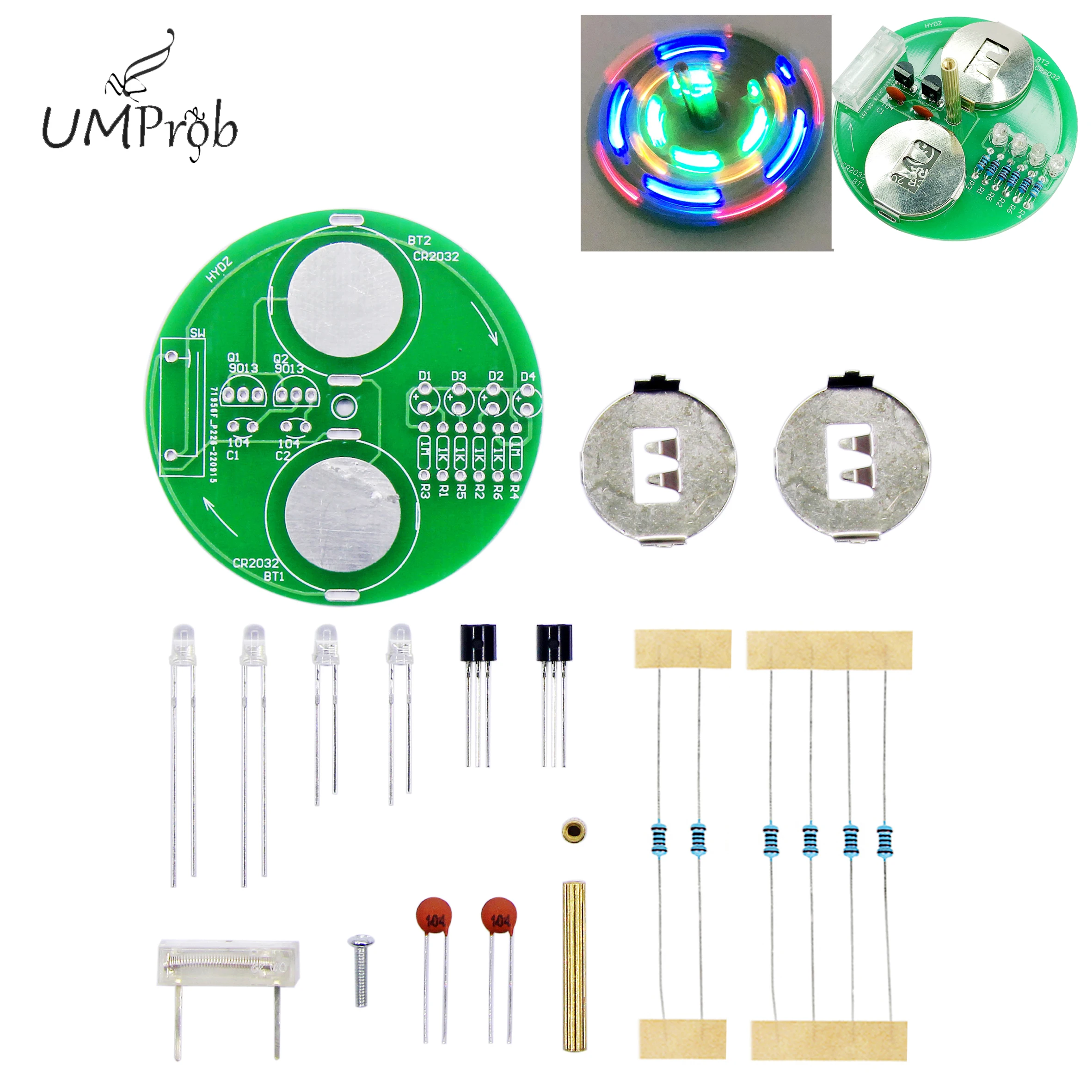 LED Gyro DIY Electronic Kit Desktop Rotating Light DIY Fun Welding Kit Electronic Production Parts School Skills Practice