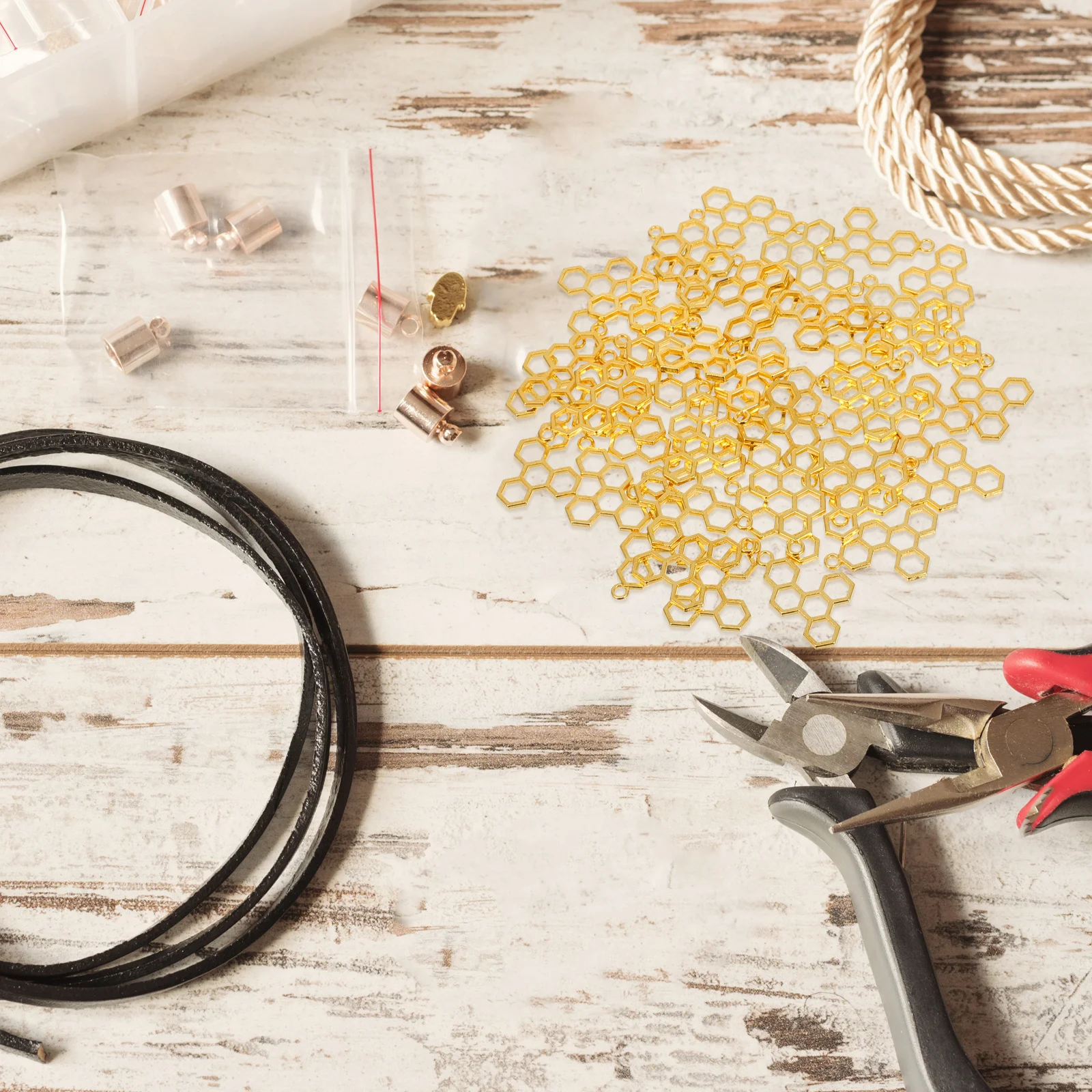 

50Pcs Honeycomb Decor Charms with Hanging Hole for DIY Keychain Bracelet Necklace Jewelry Making Supplies Honeycomb Charms Bulk