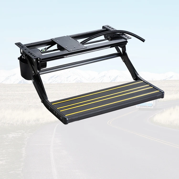 RV Caravans Accessories High Strength Electric Steps With Rail Caravan Auto Folded Stairs 220KG Bearing Weight