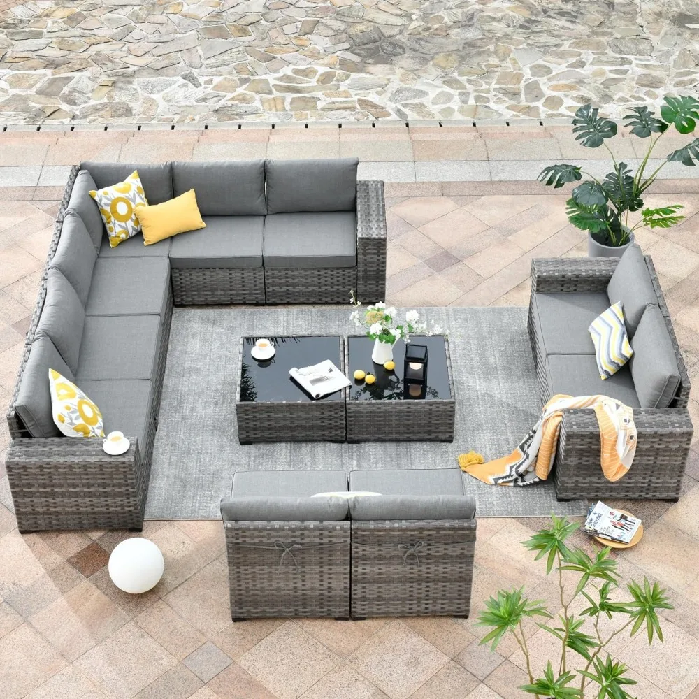 

Outdoor Patio Sectional Furniture Sofa Set,Large Modern Wicker Couch with Widened Armrest,Modular L Shaped Conversation Seating