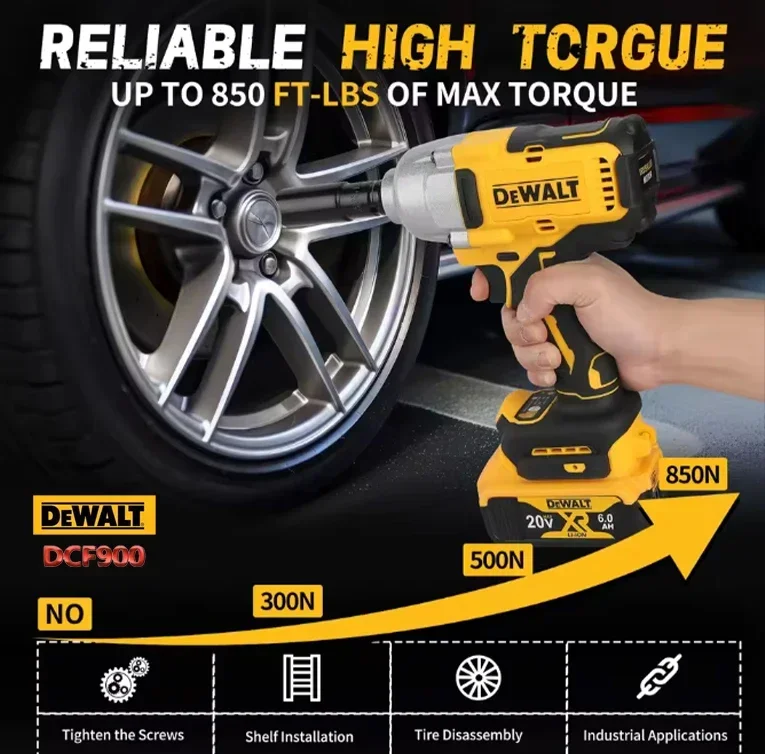 

DEWALT DCF9001/2-дюймовый бесщеточный беспроводной ударный гайковерт с высоким крутящим моментом, аккумулятор, 0–2300 об/мин, 0–2200 IPM, 1936 Нм, светодиод LGHTING