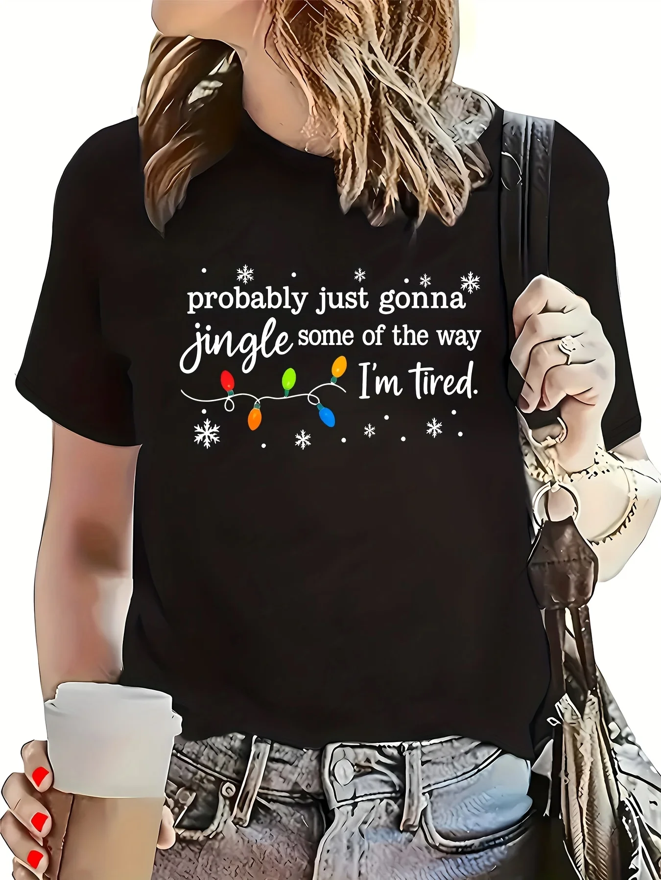 Women'S Funny Christmas T-Shirt Probably Just Gonna Jingle Some of the Way I'm Tired  Woman Clothing OversizedY2k Ladies Clothes