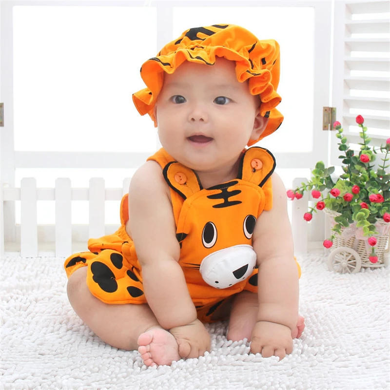 Mono infantil de verano para recién nacido, ropa con estampado de animales, Tigre, sandía, trajes con sombrero