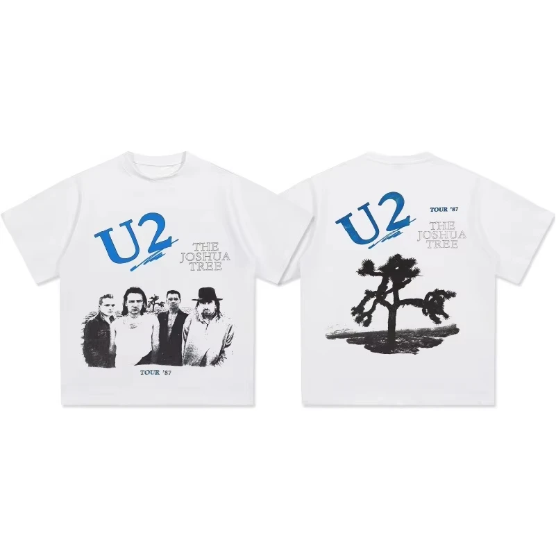 

2025 New U2 Spring Summer American Retro T-shirt Breathable Printing Heavy Short-sleeved Men's Pure Cotton Short-sleeved Base