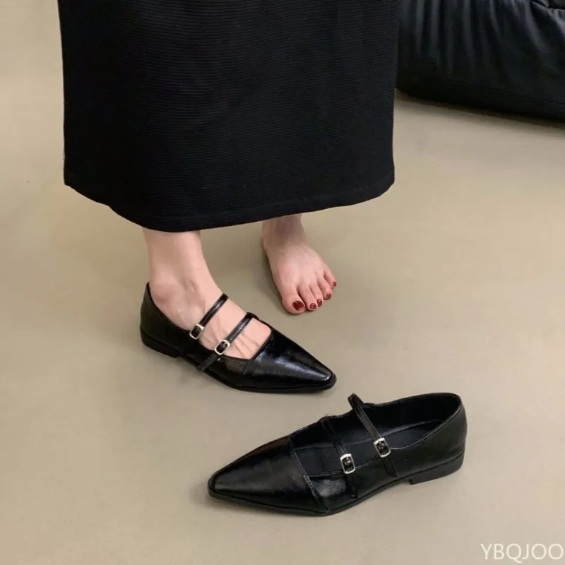 Scherpe puntige ondiepe mond elegante eenvoudige damesschoenen lente modieuze veelzijdige flats comfortabele gesp damesschoenen