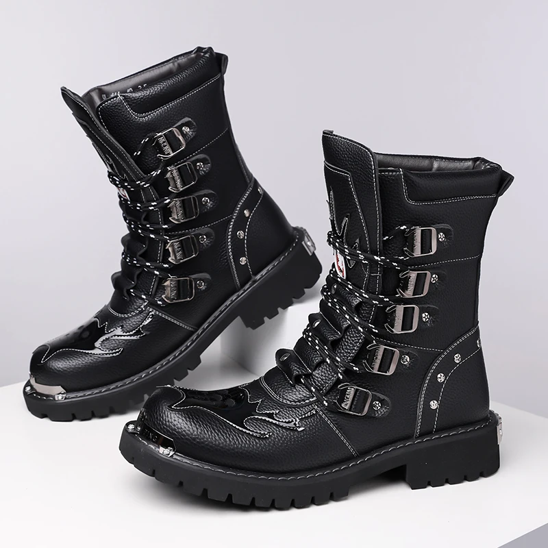 

Велосипедные ботинки Four Seasons, мужские уличные мотоциклетные ботинки больших размеров, повседневные кожаные ботинки с высоким берцем, модные британские противоскользящие ботинки