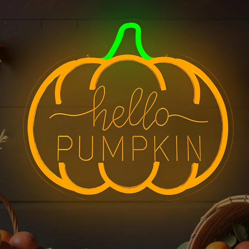 Hello Pumpkin LED Neon Sign Fall Dimmable Switch Autumn Light Up Bedroom for Wall Decor for Thanksgiving Party Front Door Gift