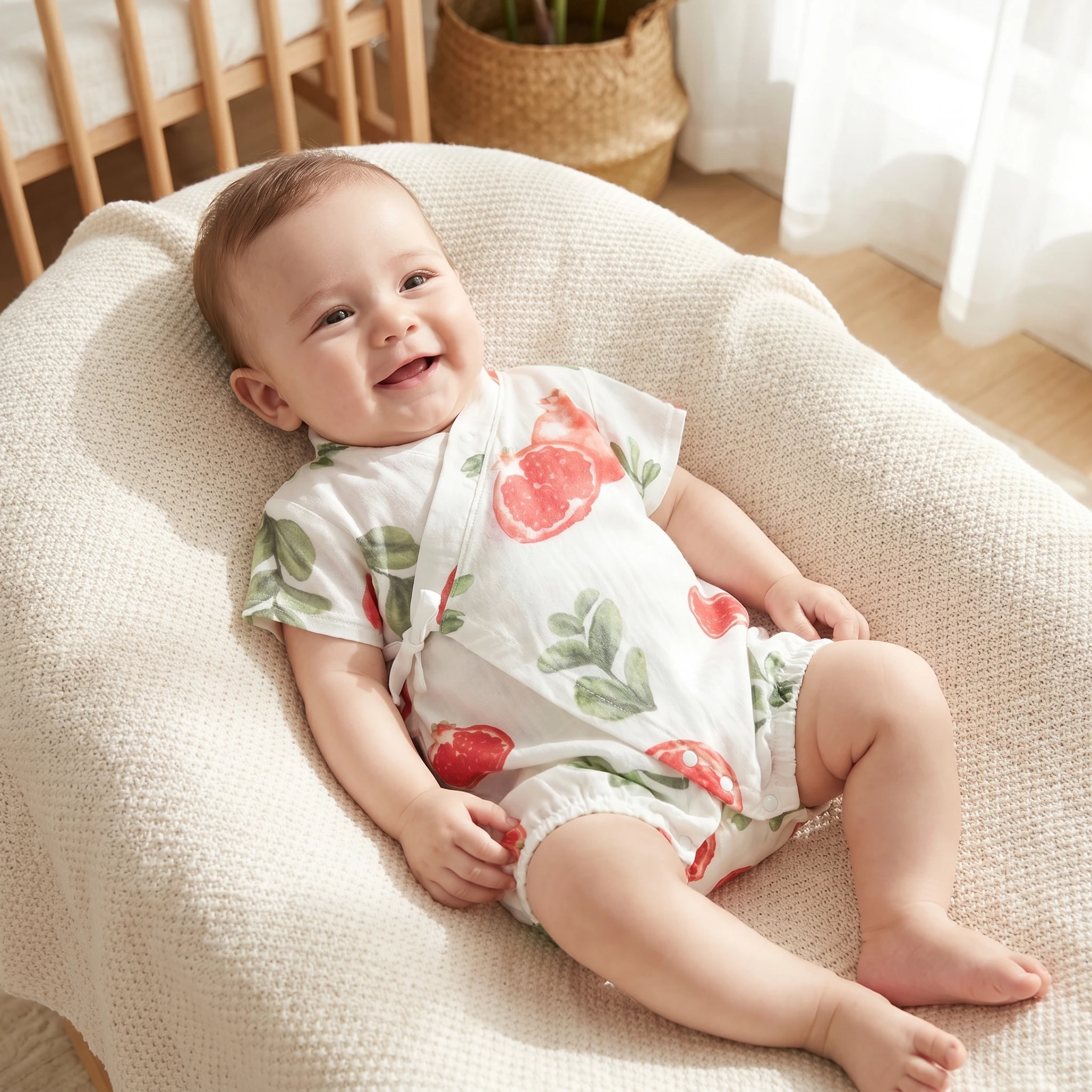 Summer Baby Newborn Casual Bodysuit Toddler Boys Girls Pomegranate Print Short Sleeve Romper Soft Breathable Clothes Daily