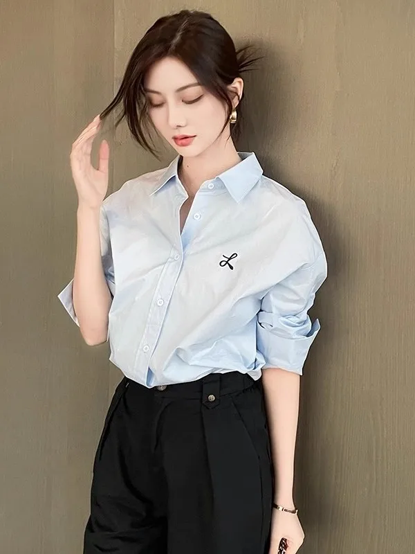 

Spring 2026 Women's Long Sleeve Shirt Versatile Loose Fit Slimming Professional Style Polyester Fiber Casual Top