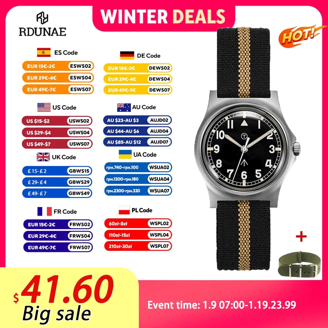 

RDUNAE RA01 2025 New Retro Military Men's Quartz Watch Mineral Glass Stainless Steel Luminous C3 Watch Waterproof 5Bar Men's Wat