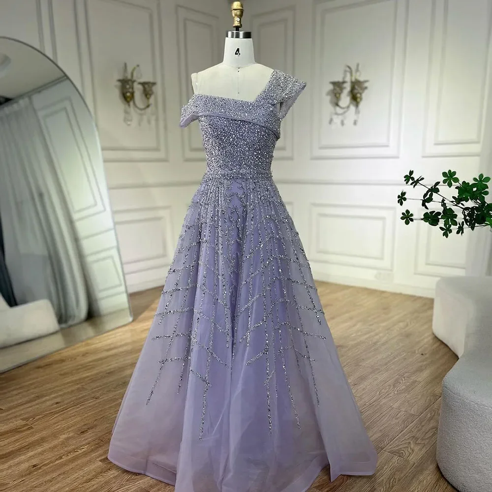 SERENE HILL Customized Lilac Luxury Beaded A-Line Evening Dress 2025 Arabic Off Shoulder For Women Wedding Party Gown CLA72224