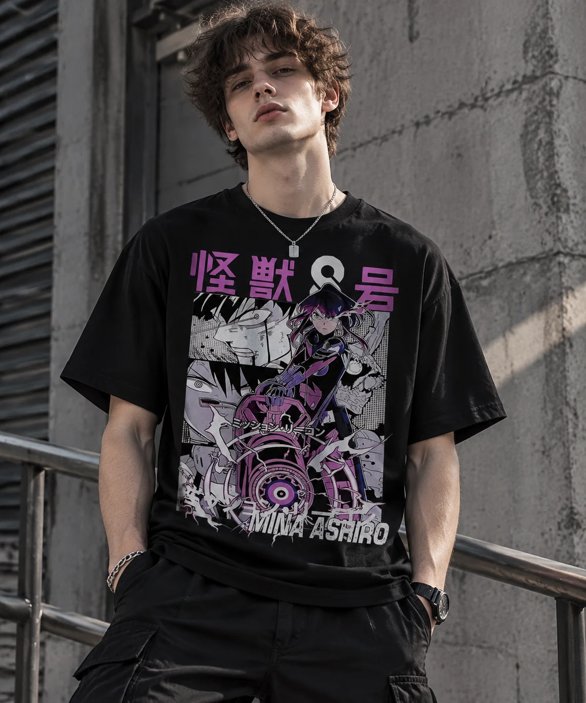 Anime Battle Girl Comic Panel Graphic T-shirt Unisex Purple Black Print Tee Casual Streetwear Men Women Summer Short Sleeve Top