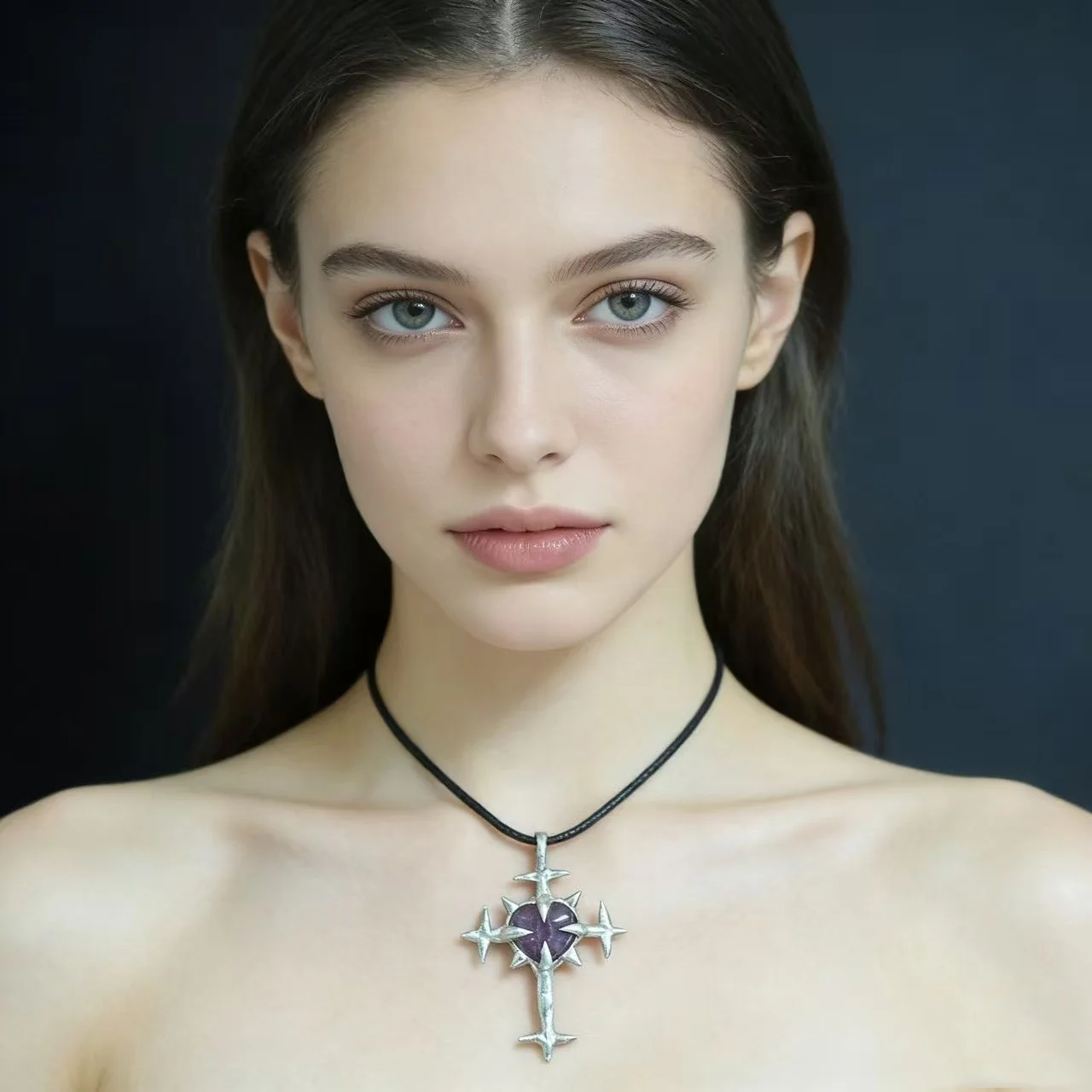 Glass Rose Quartz Crystal Amethyst Pendant Necklace Handmade Soldered Heart Cross Claw Spiky Brutalist Y2k Jewelry