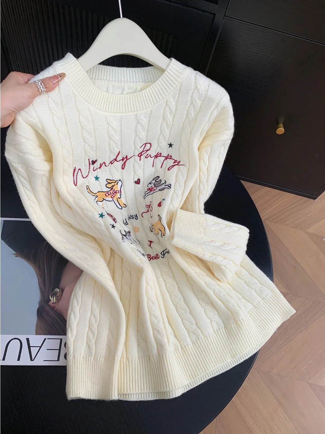 

Korean Sle Soft Knitted Sweater Women's Loose round Ne Embroidered Casual Faion Autumn Winter Slimming Inner Wear