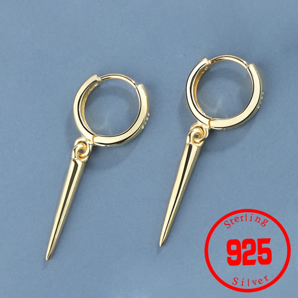 

Punk Style Hanging Rivet Cone Pendant Earrings Fashionable Women's Stamp 925 Sterling Silver Accessories Party Jewelry