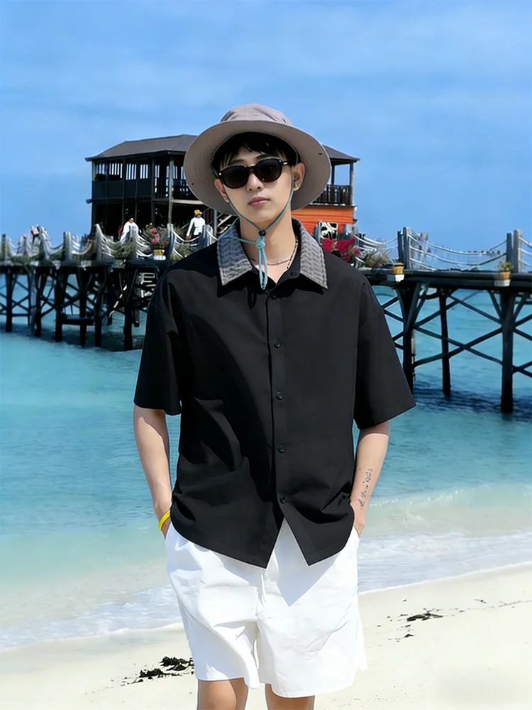 

Мужская летняя рубашка с коротким рукавом из ледяного шелка Hawaii Beach: тонкая, охлаждающая, с защитой от солнца, свободного кроя, повседневная верхняя одежда из полиэфирного волокна