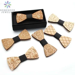 SOMESOOR grawerowane niedokończone naturalnie drewniane Bowtie Handmade Gentleman krawat Bowknot klasyczne akcesorium ślubne dla mężczyzn prezenty