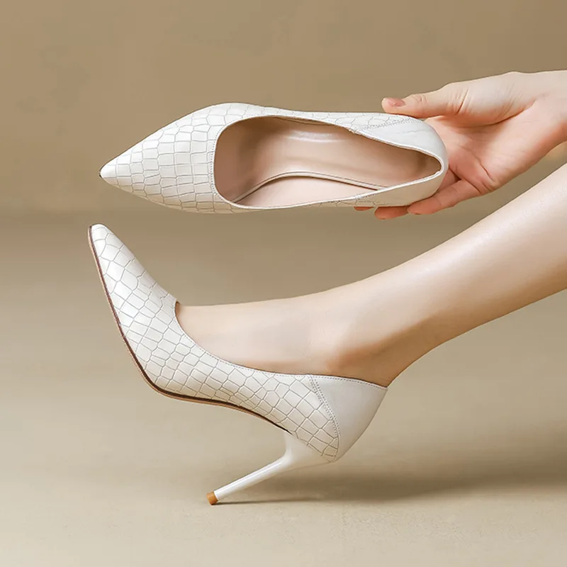 

Spring New High Heel Women's Shoes Thin Heels Beige Professional Pointed Design Niche Temperament Socialite Nude Color Pumps