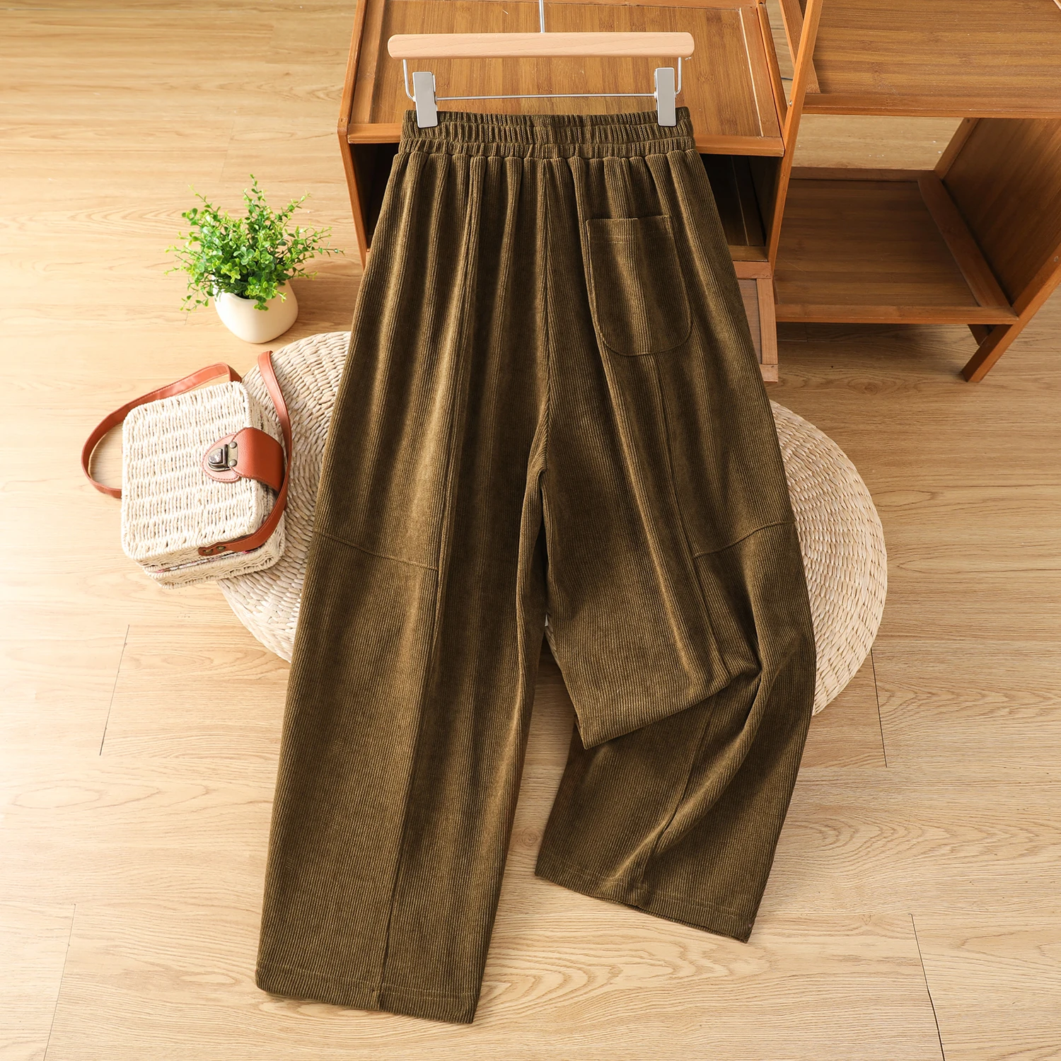 Coréen Sle pantalons décontractés femmes taille haute taille élastique Patchwork neuf Points velours côtelé sarouel printemps automne nouveauté