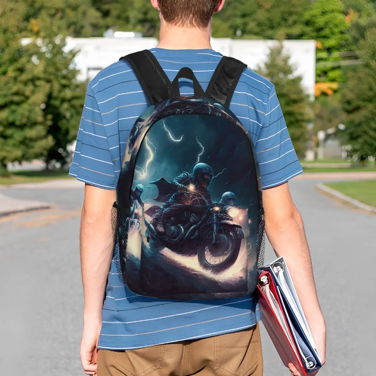 A Motorcycle Rider And Lightning Backpack Student BookBag Kids School Bag Computer Shoulder Bags for Boys Girls