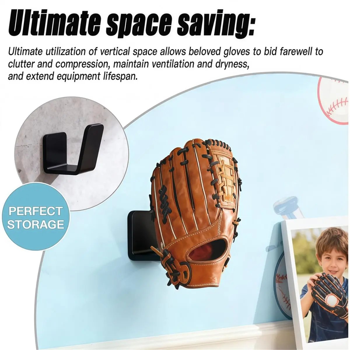 ABPF 2 Pack Metal Baseball Glove Wall Mount Holder Sports Gloves Display Boxing Glove Holder Rack