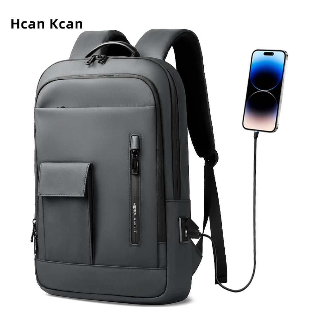 HcanKcan Men Multi-Pocket Backpack Slim Multifunctional 15.6” Laptop Backpack Waterproof Large Capacity Travel Bag With USB