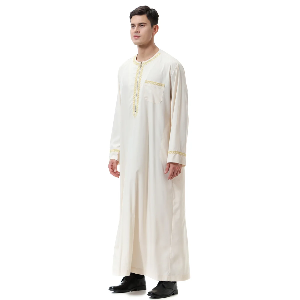 Moslim Bedrukte Moslimgewaden Met Ronde Hals Voor Mannen In Dubai, Moslimgewaden Van De Verenigde Arabische Emiraten En Saoedi-Arabië S-3XL