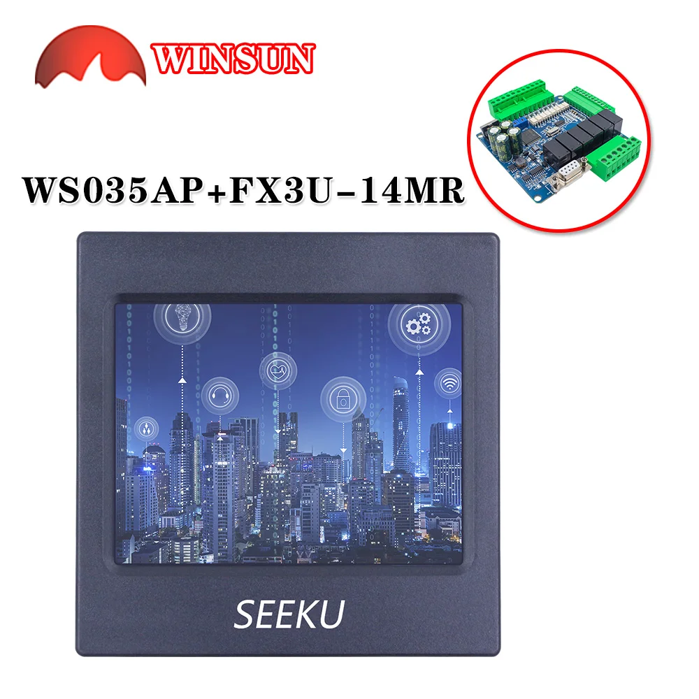 FX3U+HMI PLC support WS-035AP Touch screen with FX3U-48MT -48MR -32MT -24MR -24MT -14MR -14MT RTU communication