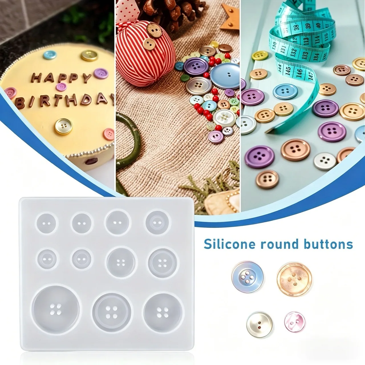 3-Piece Silicone Button Mold Set, 10/12/15/20/25mm Round Button Shape Molds, Suitable for Epoxy Resin Casting, Clay DIY Crafts - 5 Sizes