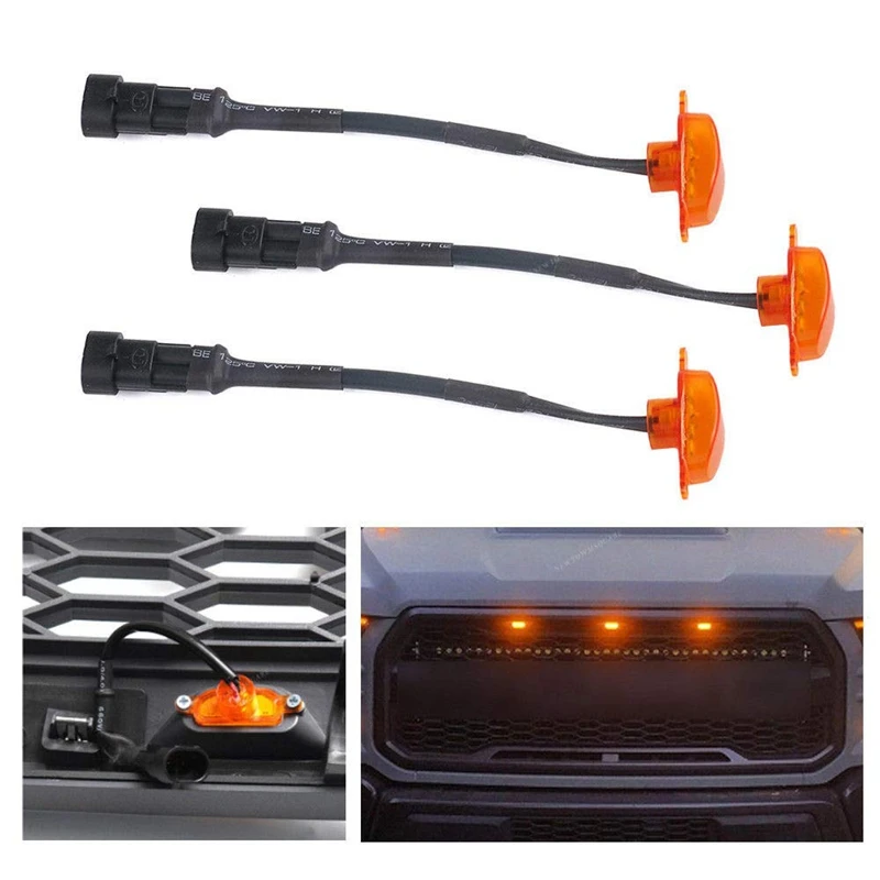 AL21 -3Pcs Led Grille Running Lamps, Front Bumper Hood Grille Led Light For 2004-2014  2014-Up Ford F150/F250 Raptor (Grille No