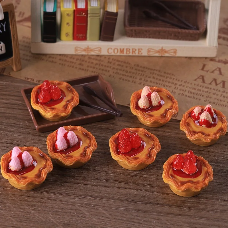 3 Piezas de Tartas de Fresa Kawaii, Miniaturas de Resina de Comida, Decoración para Casa de Muñecas, Accesorios de Simulación para Muñecas, Decoración para el Hogar