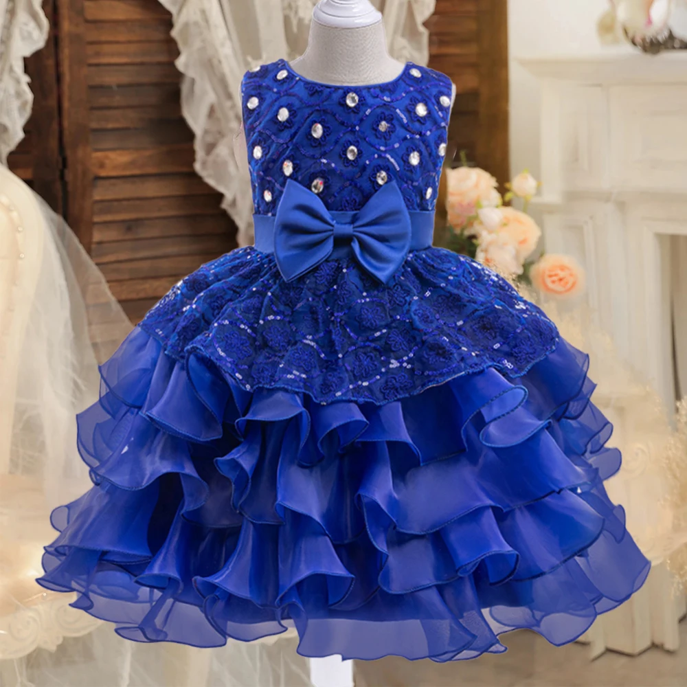 

Summer Cake Tulle Bridesmaid Girls Party Dress Elegant Bow Wedding Birthday Princess Dress for Kids Graduation Evening Prom Gown