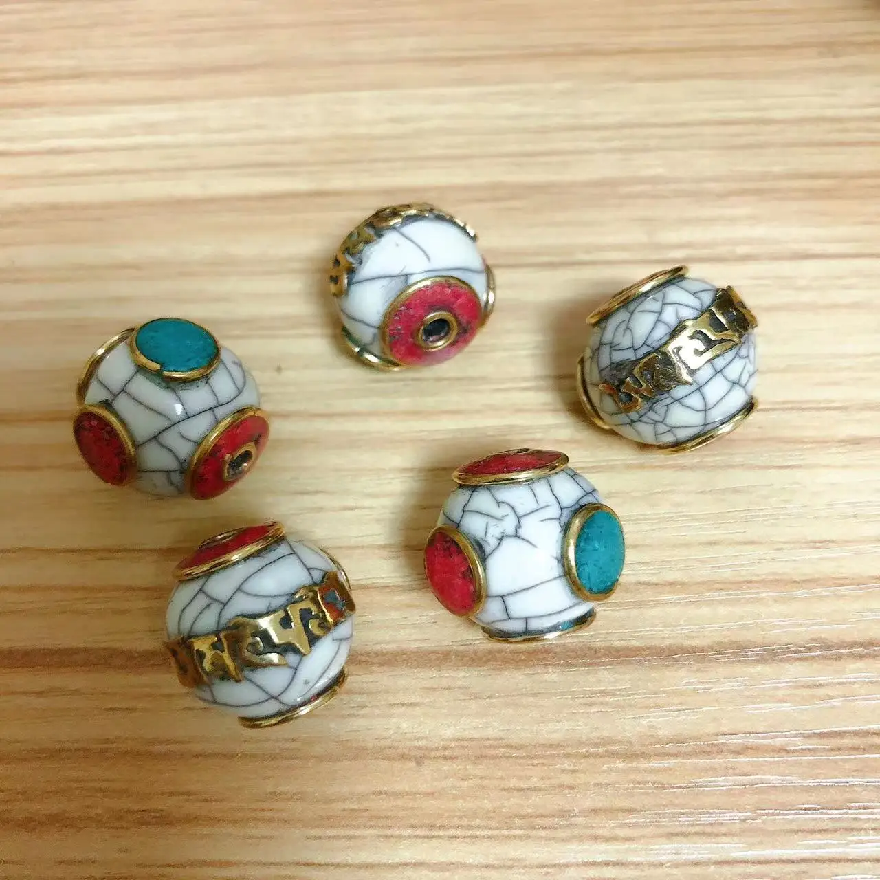 BD250 Ethnic Tibetan Brass Six Words Mantra 16mm Round Colorful Beads Diy Beads For Jewelry 5 PCS Beads Lot