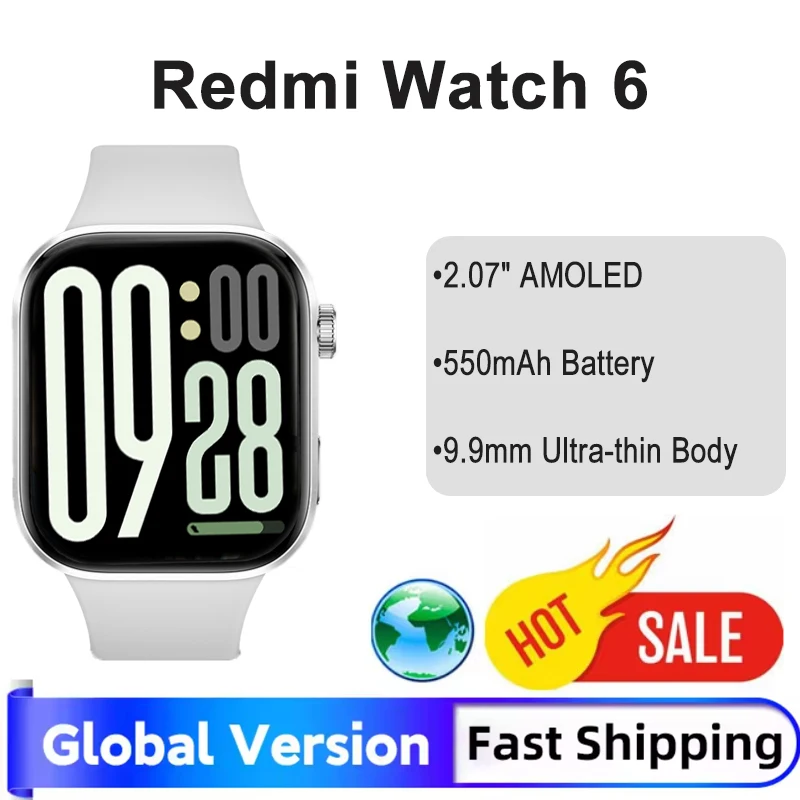 2026 Redmi Watch 6 Global Version 550mAh Battery 2.07" AMOLED Dual L1 Antenna Positioning 150+ Sports Modes Water Resistance