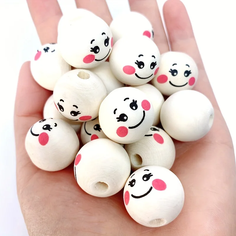 30pcs Round Beads Round Loose Beads Smiling Face Beads Round Spacer Beads DIY Crafts