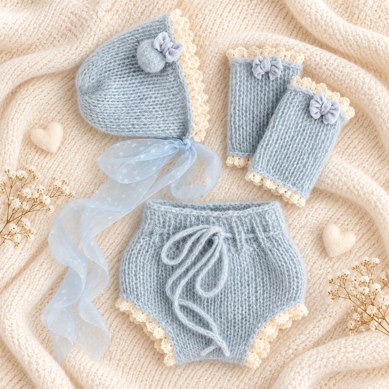 Newborn Photography Props 3Pcs Knitted Romper Bonnet Leg Warmers Set Baby Girl Boy Infant Photo Shoot Outfit Costume