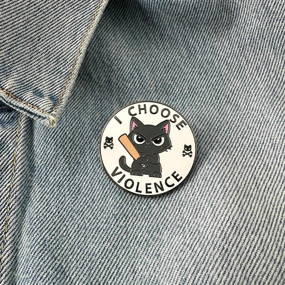 I Choose Violence Cute Angry Black Cat Brooch Humorous Expression Lapel Pin The Perfect Gift For Cat Lovers Fashion Accessory