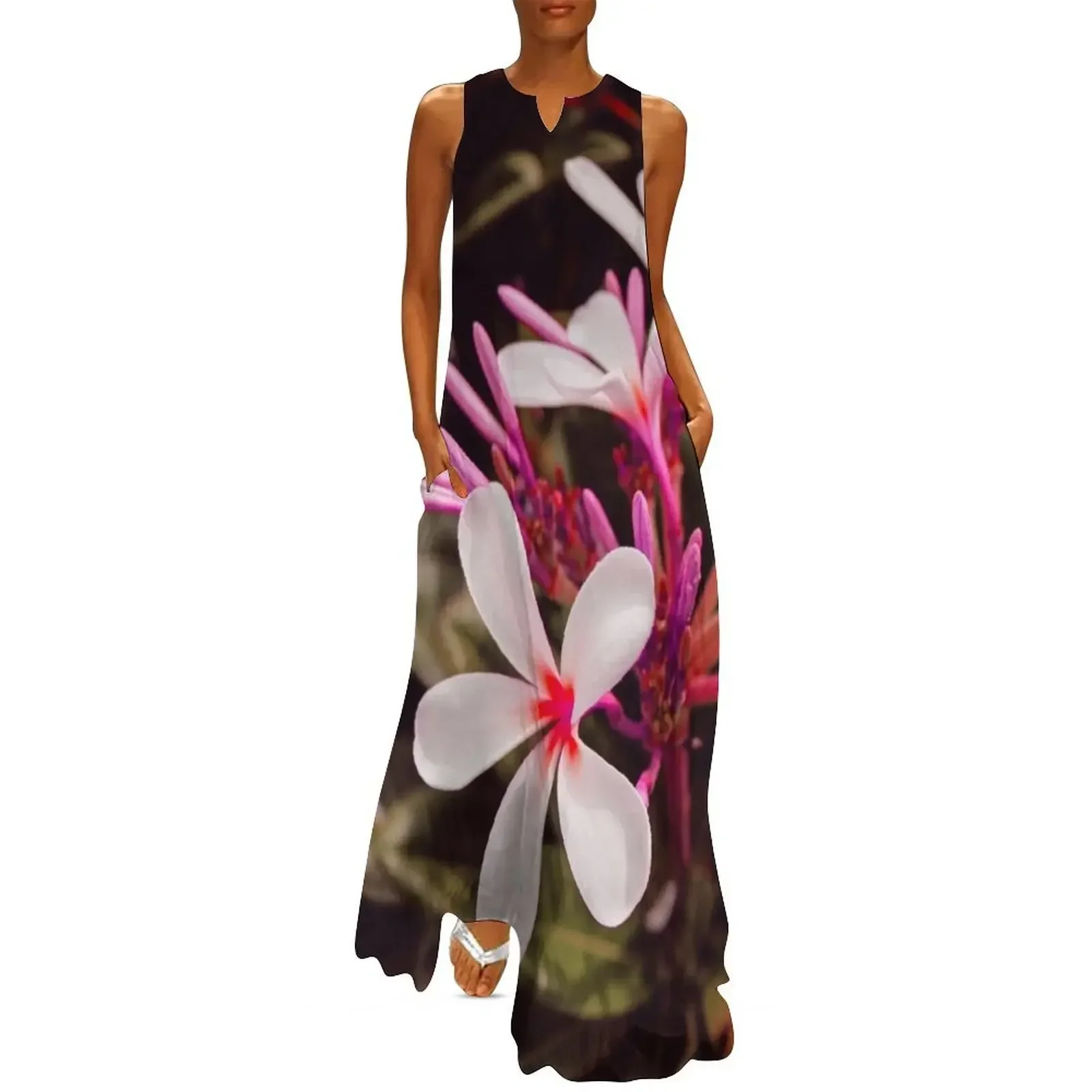 

White pink green jasmine flowers Long Dress Party dresses for women women clothes Woman clothing Dress
