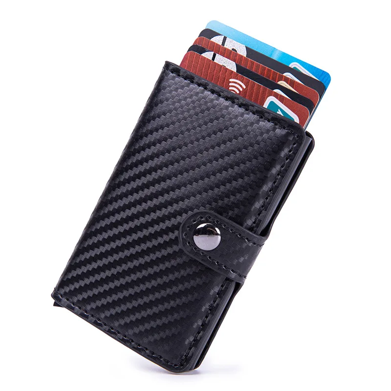 Carbon Fiber Credit Card Holder Wallet Men Rfid Smart Metal Thin Slim Pop Up Minimalist Wallet Small Black Purse Metal Case