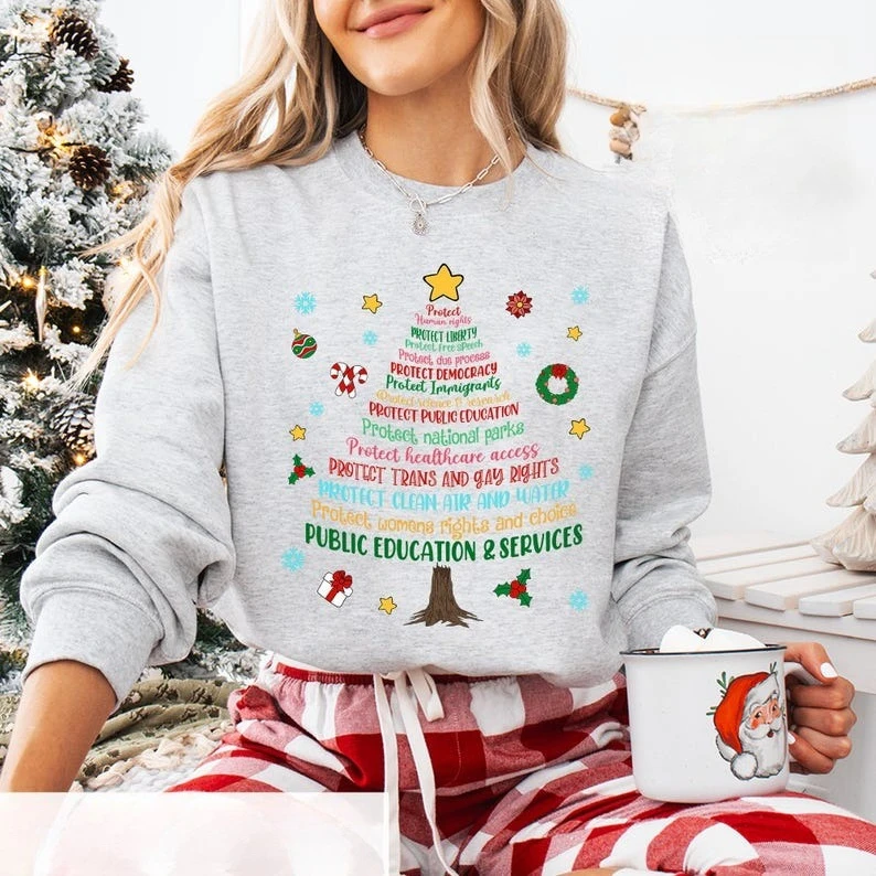 سويت شيرت مضاد لعيد الميلاد يحمي شجرة عيد الميلاد الديمقراطية كل ما أريده لعيد الميلاد هو سترة حرارية للعطلات الليبرالية الجديدة