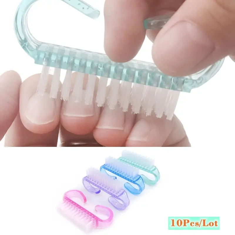 10 Pcs/Lot Acrylic Nail Brush 4 Color Nail Art Manicure Pedicure Soft Remove Dust Plastic Cleaning Nail Brushes File Tools Set