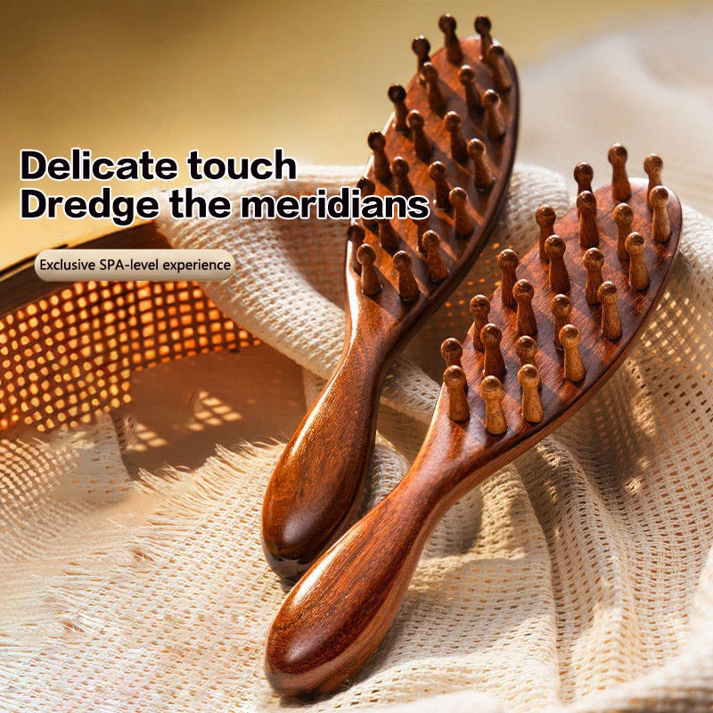 Sandalwood Scalp Massage Comb Meridian Comb 22 Coarse Toothed Head Hair Comb Body Beautify Massage Guasha Scraping Care Comb