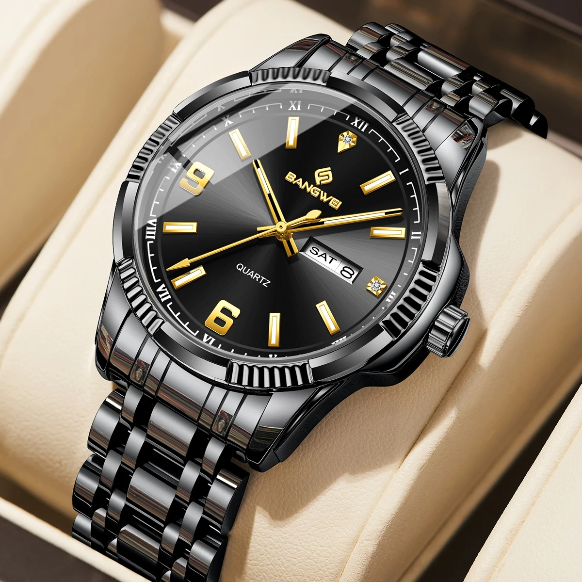 Bangwei Fashion Man Watch Waterproof Luminous Date Week Luxury Men Watch Sports Male Clock Stainless Steel Quartz Men's Watches