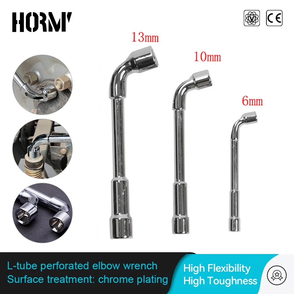 Pipe Socket Wrench 6/10/13mm L-shaped Perforation Elbow Wrench Double Head Hexagon Socket Sleeve Spanner Remove Fix Screw Nut