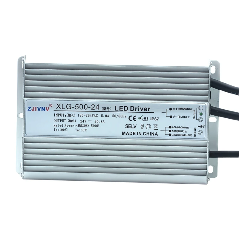 

500W LED Driver AC 180-263V to DC 24V 36V 45V 48V Waterproof Outdoor IP67 Switching Power Supply Adapter Transformer XLG-500