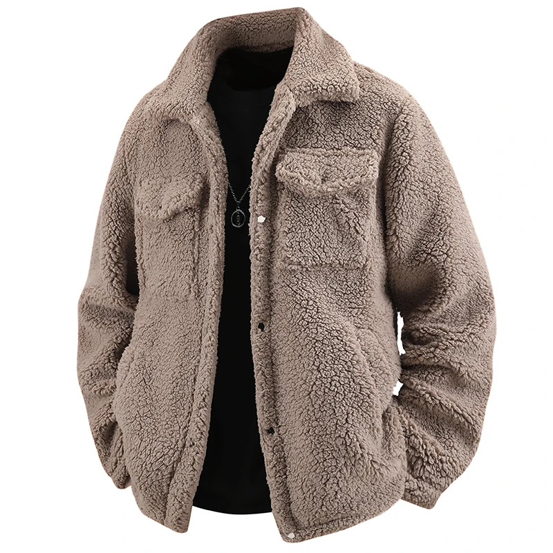 

Men‘s Vintage Sherpa Trucker Jacket, Warm Fleece-Lined Oversized Coat with Lapel, Loose Fit Retro Style for Casual Winter