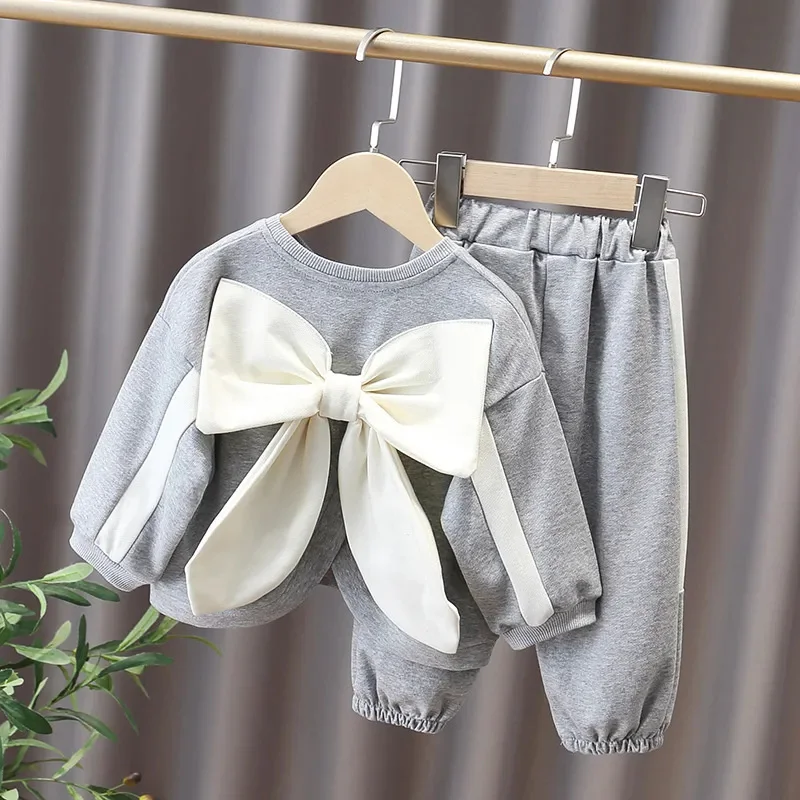 2026 Baby Girls Clothes Set New Spring Autumn Fashionable Knotbow Suits Children's Cute Loose Sweater+Pants 2Pcs Kids Outfits