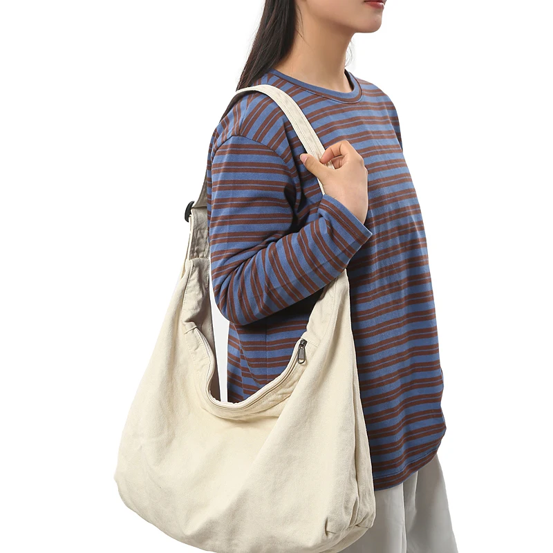 حقيبة كتف قماش عادية للنساء سعة كبيرة حقيبة كروسبودي بلون بسيط الطالبات حقيبة مدرسية حقائب اليد 2025 #5